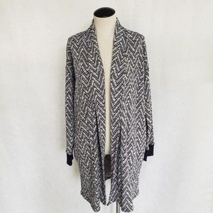 Jones New York Women Cardigan Size M Navy White Open Front Long Sleeve Sweater